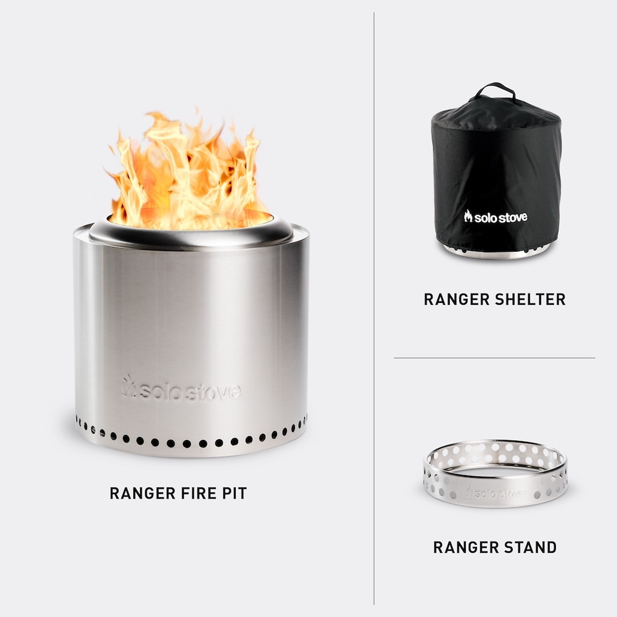Solo Stove Wood Burning Fire Pit - 15in. dia., Stainless Steel, Low Smoke, Portable, Model# SSRAN-SD-2.0+SHELTER